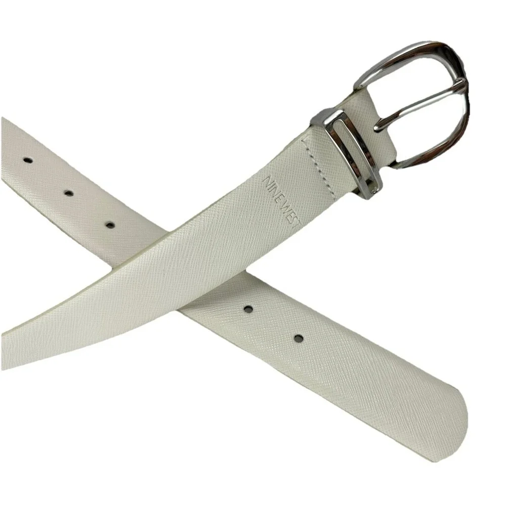 Nine West Womens M 32/34 Creamy White Belt Silver Buckle 1 1/4